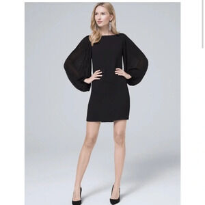 White House Black Market Boat Neck Pleated Long Sleeve Mini Shift Dress